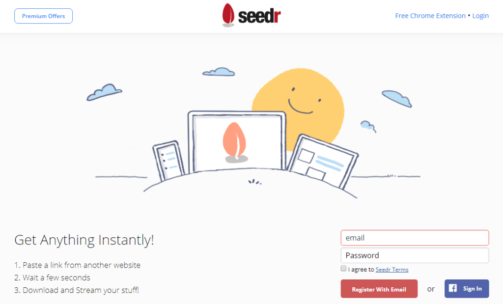 Landing page of Seedr